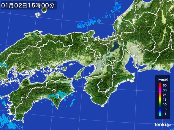 近畿地方の雨雲レーダー(2016年01月02日)