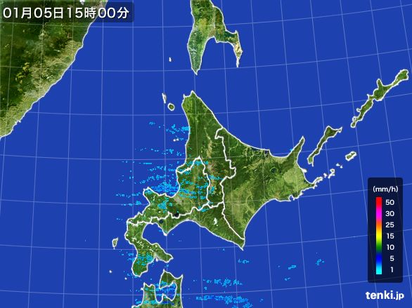 北海道地方の雨雲レーダー(2016年01月05日)