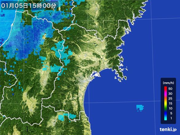 宮城県の雨雲レーダー(2016年01月05日)