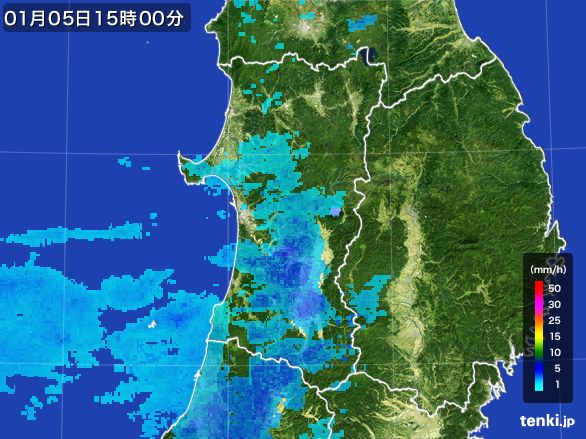 秋田県の雨雲レーダー(2016年01月05日)