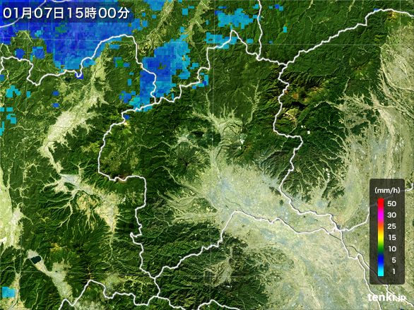 群馬県の雨雲レーダー(2016年01月07日)