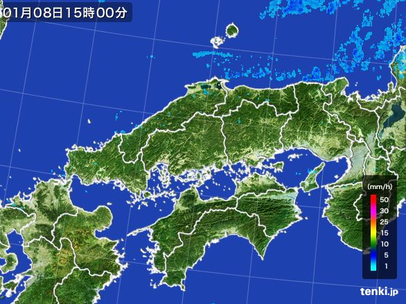 中国地方の雨雲レーダー(2016年01月08日)
