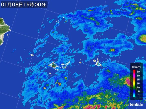宮古・石垣・与那国(沖縄県)の雨雲レーダー(2016年01月08日)
