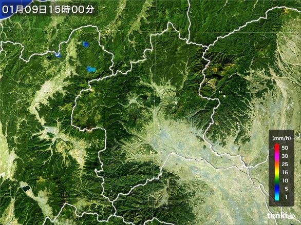群馬県の雨雲レーダー(2016年01月09日)