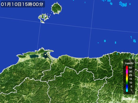 鳥取県の雨雲レーダー(2016年01月10日)