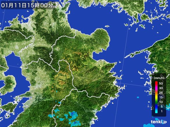 大分県の雨雲レーダー(2016年01月11日)