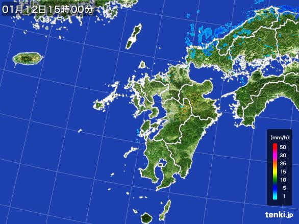 九州地方の雨雲レーダー(2016年01月12日)