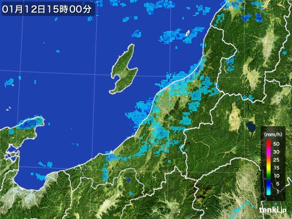 新潟県の雨雲レーダー(2016年01月12日)