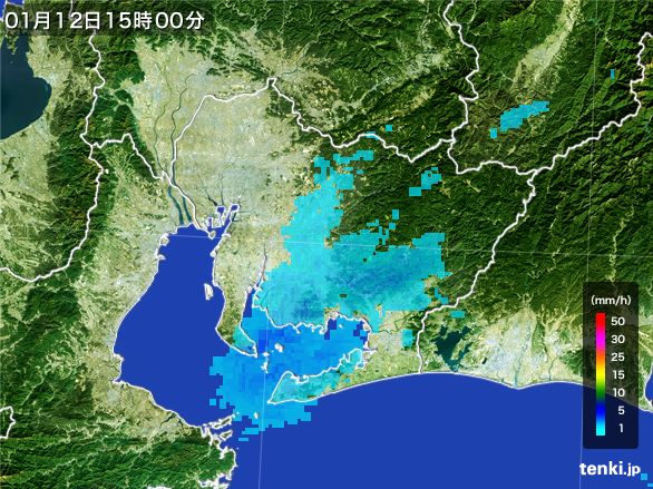 愛知県の雨雲レーダー(2016年01月12日)