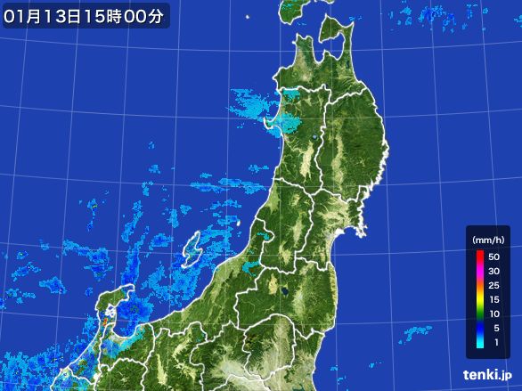 東北地方の雨雲レーダー(2016年01月13日)