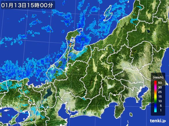 北陸地方の雨雲レーダー(2016年01月13日)