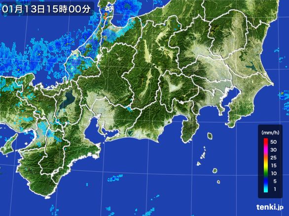 東海地方の雨雲レーダー(2016年01月13日)