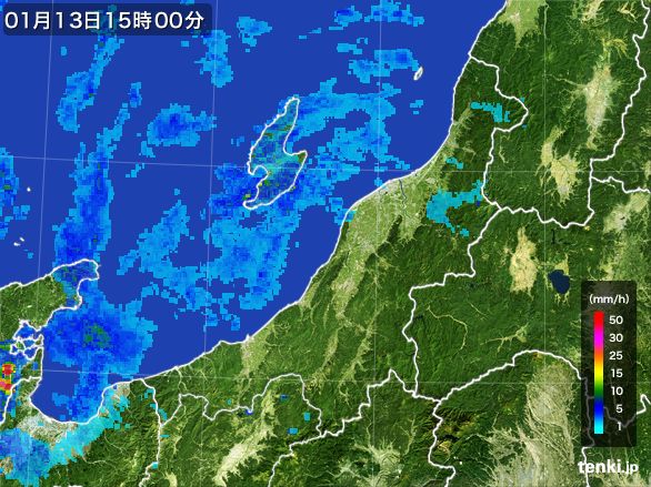 新潟県の雨雲レーダー(2016年01月13日)