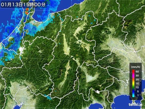 長野県の雨雲レーダー(2016年01月13日)