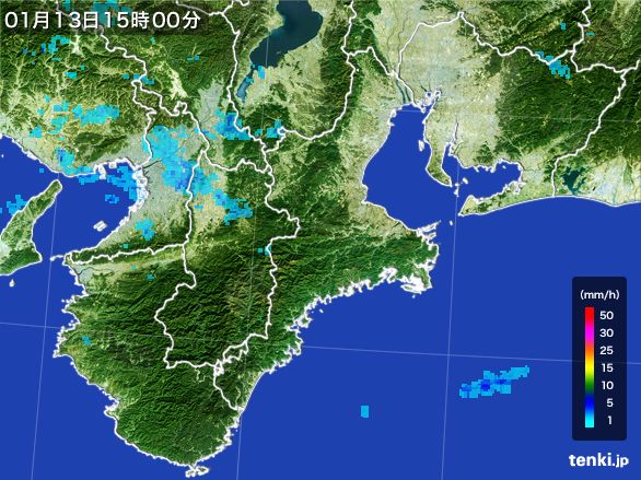 三重県の雨雲レーダー(2016年01月13日)