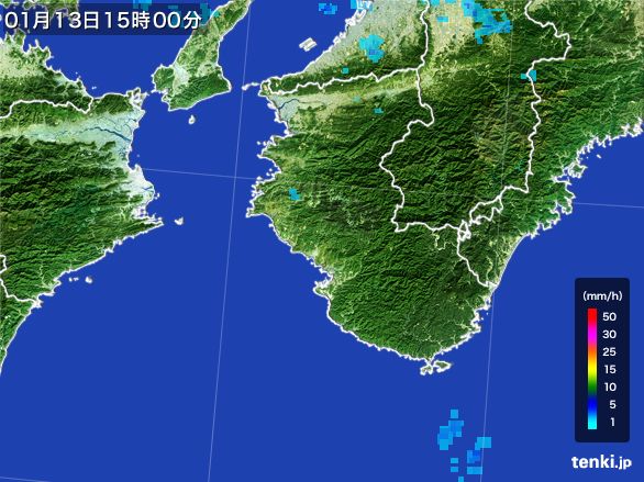 和歌山県の雨雲レーダー(2016年01月13日)