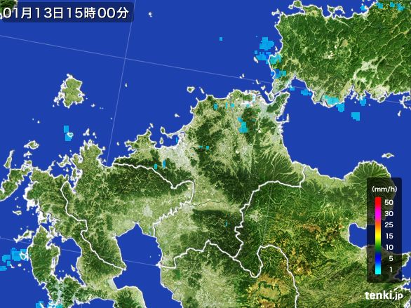 福岡県の雨雲レーダー(2016年01月13日)