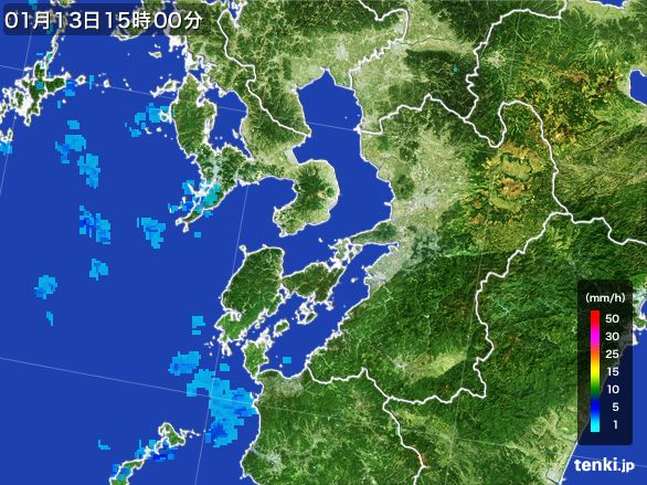 熊本県の雨雲レーダー(2016年01月13日)
