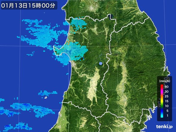 秋田県の雨雲レーダー(2016年01月13日)