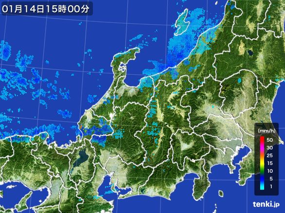 北陸地方の雨雲レーダー(2016年01月14日)