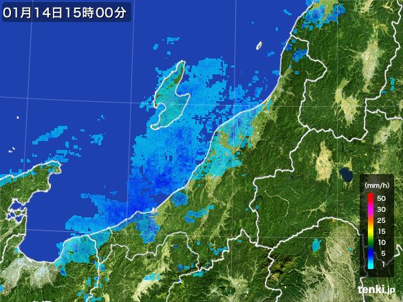 新潟県の雨雲レーダー(2016年01月14日)