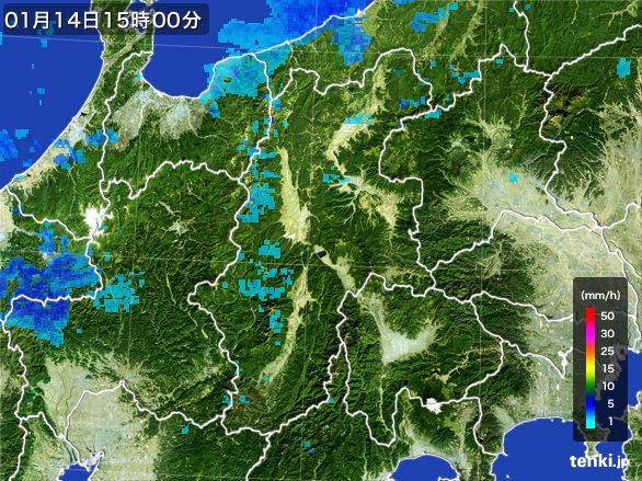 長野県の雨雲レーダー(2016年01月14日)