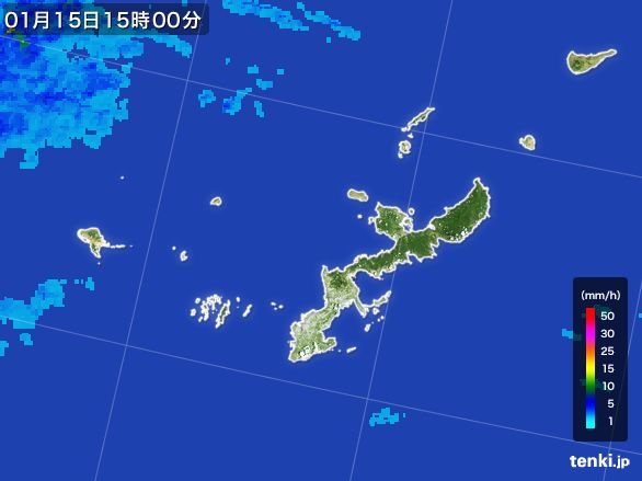 沖縄県の雨雲レーダー(2016年01月15日)