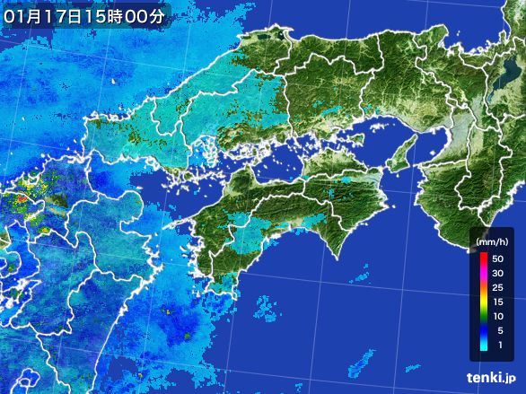 四国地方の雨雲レーダー(2016年01月17日)