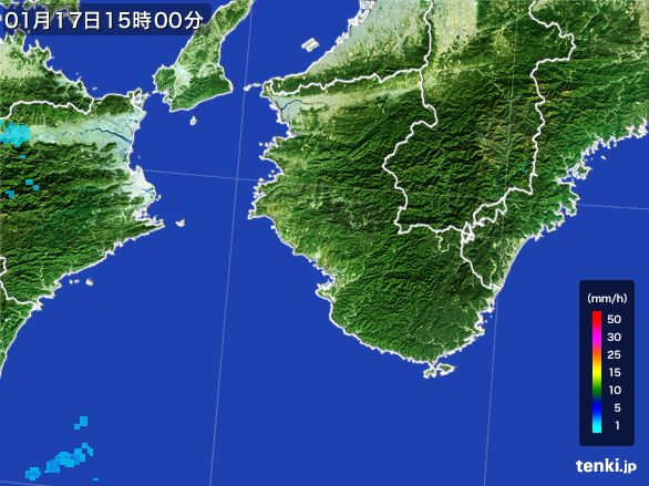 和歌山県の雨雲レーダー(2016年01月17日)
