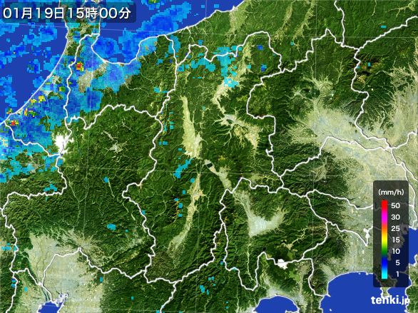 長野県の雨雲レーダー(2016年01月19日)