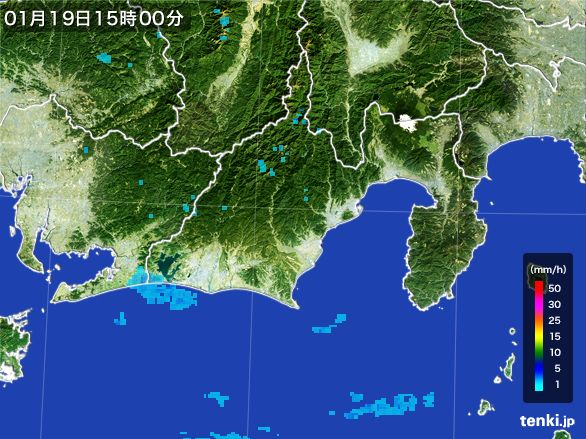 静岡県の雨雲レーダー(2016年01月19日)