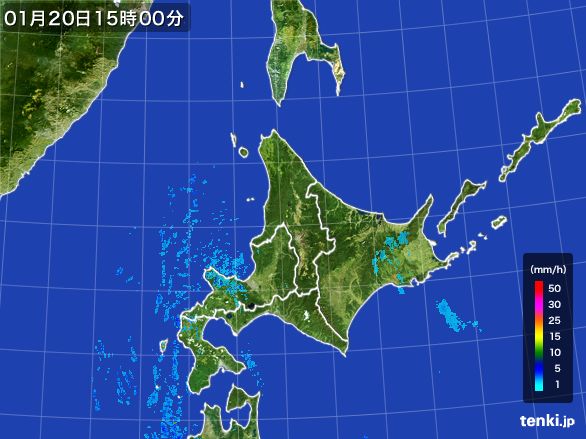 北海道地方の雨雲レーダー(2016年01月20日)