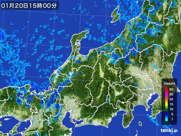 北陸地方の雨雲レーダー(2016年01月20日)