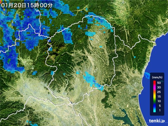 栃木県の雨雲レーダー(2016年01月20日)