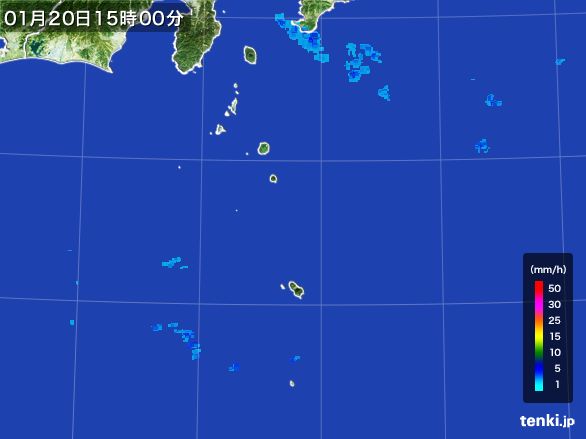 伊豆諸島(東京都)の雨雲レーダー(2016年01月20日)