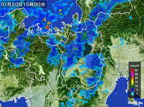 滋賀県の雨雲レーダー(2016年01月20日)