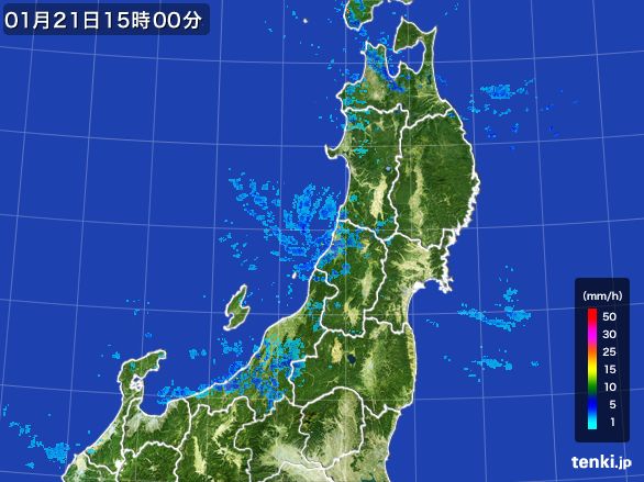 東北地方の雨雲レーダー(2016年01月21日)