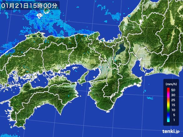 近畿地方の雨雲レーダー(2016年01月21日)