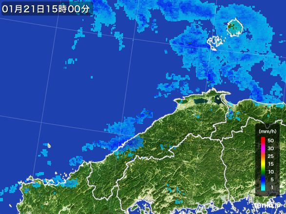 島根県の雨雲レーダー(2016年01月21日)