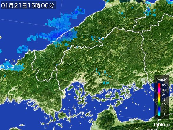 広島県の雨雲レーダー(2016年01月21日)