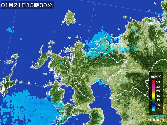 佐賀県の雨雲レーダー(2016年01月21日)