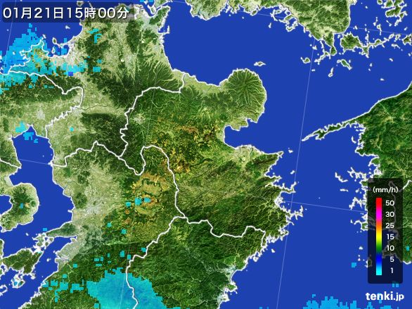 大分県の雨雲レーダー(2016年01月21日)