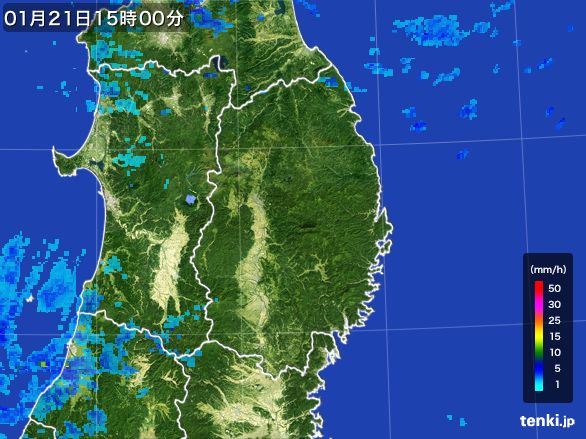 岩手県の雨雲レーダー(2016年01月21日)