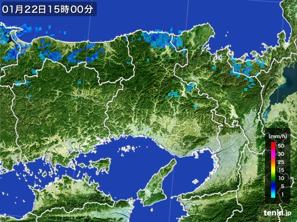兵庫県の雨雲レーダー(2016年01月22日)