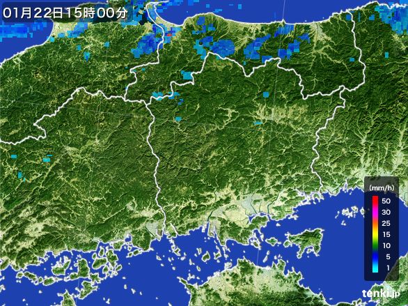 岡山県の雨雲レーダー(2016年01月22日)