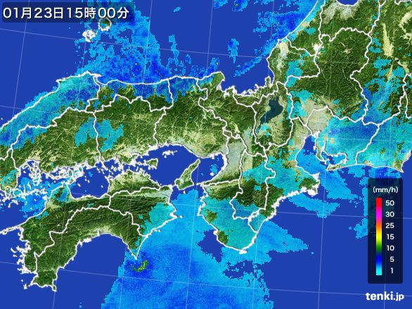 近畿地方の雨雲レーダー(2016年01月23日)