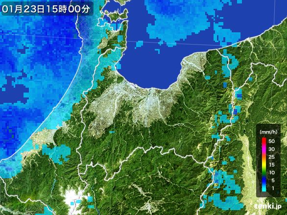 富山県の雨雲レーダー(2016年01月23日)