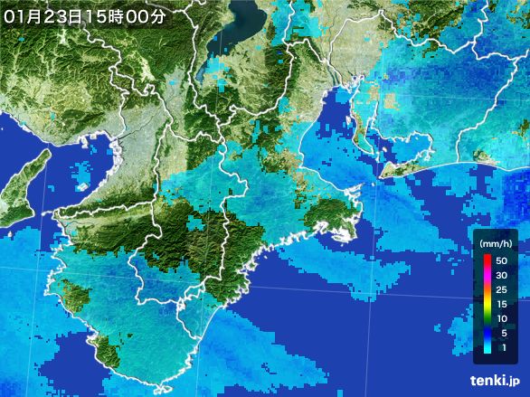 三重県の雨雲レーダー(2016年01月23日)