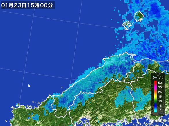 島根県の雨雲レーダー(2016年01月23日)