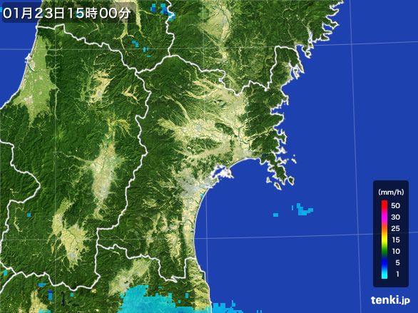 宮城県の雨雲レーダー(2016年01月23日)